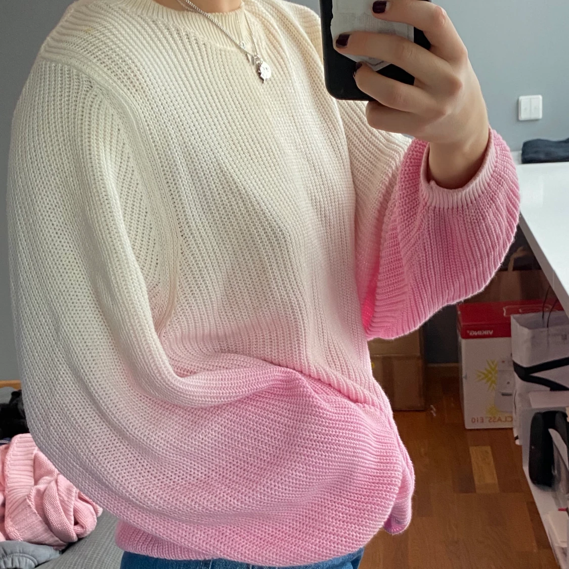 Vit&rosa stickad tröja - 91