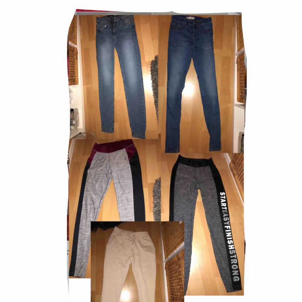 Ett paket med 2 träningsbyxor, ett par mjukis, 2 jeans. Har man frågor så skriv. Jeans & Byxor.