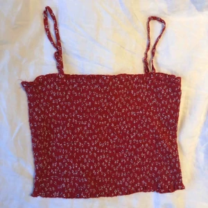  - Rött ribbat linne från brandy melville med vita blommor. Är storlek one size men sitter bra på mig som vanligtvis är storlek S. Kan mötas upp eller frakta då köparen står för kostnaden. Skriv privat om ni har frågor eller är intresserade!