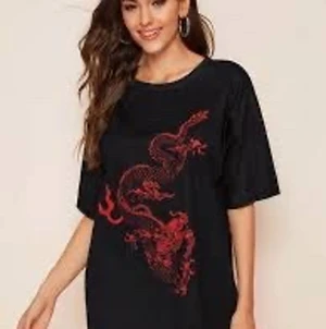 Oversize t-shirt med drak-tryck - Cool svart oversize t-shirt med snyggt draktryck. Använt ca 3 ggr och är i perfekt skick! ❤️🖤