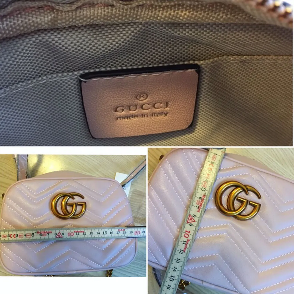 Snygg ljusrosa Gucci inspirerad handväska (ej äkta Gucci), helt ny med prislapp kvar.  Storlek:  Bredd: ca 20cm  Höjd: ca 15cm   Fast pris 600kr, kan mötas i Göteborg eller skickas mot fraktkostnad🌸 . Väskor.