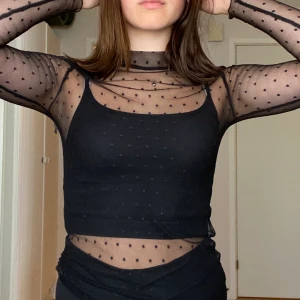 Meshtopp - En jättefin svart prickig mesh-tröja köpt förra året. Säljer då jag inte använder den längre! Ni står för frakten!🚚✨