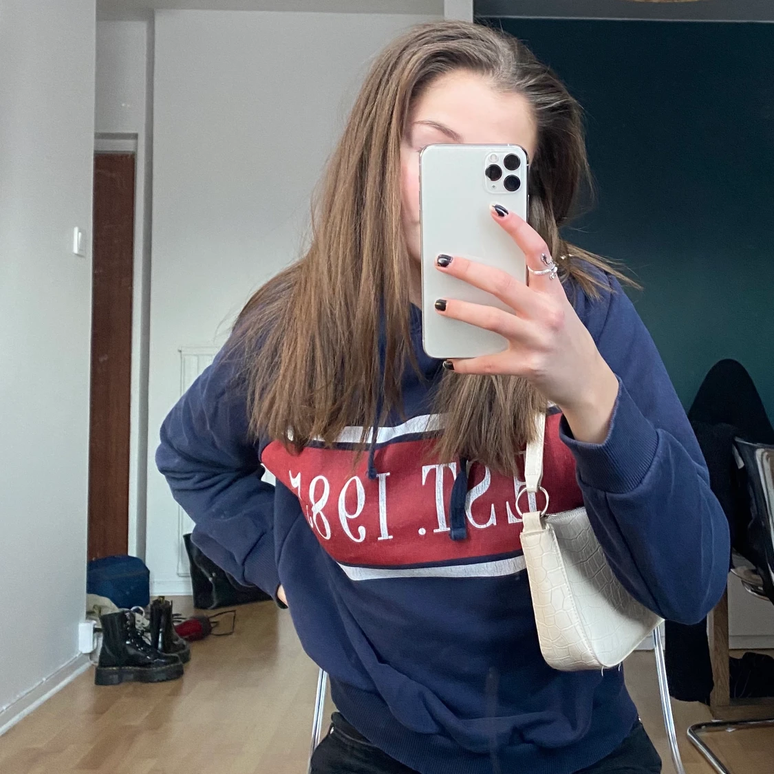 Blåhoodie med tryck - 90