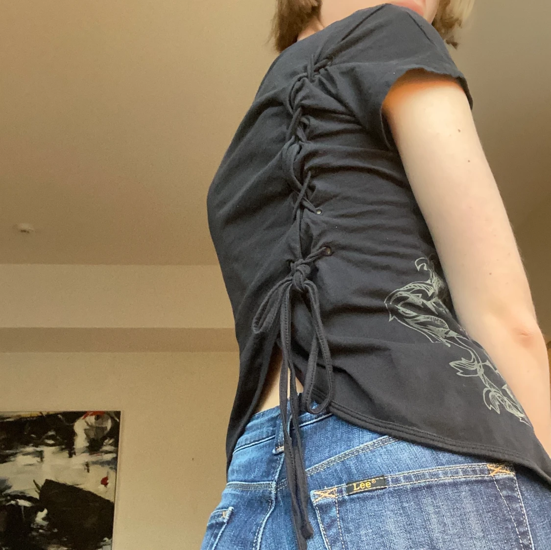 T-shirt med snörning och tryck - 90