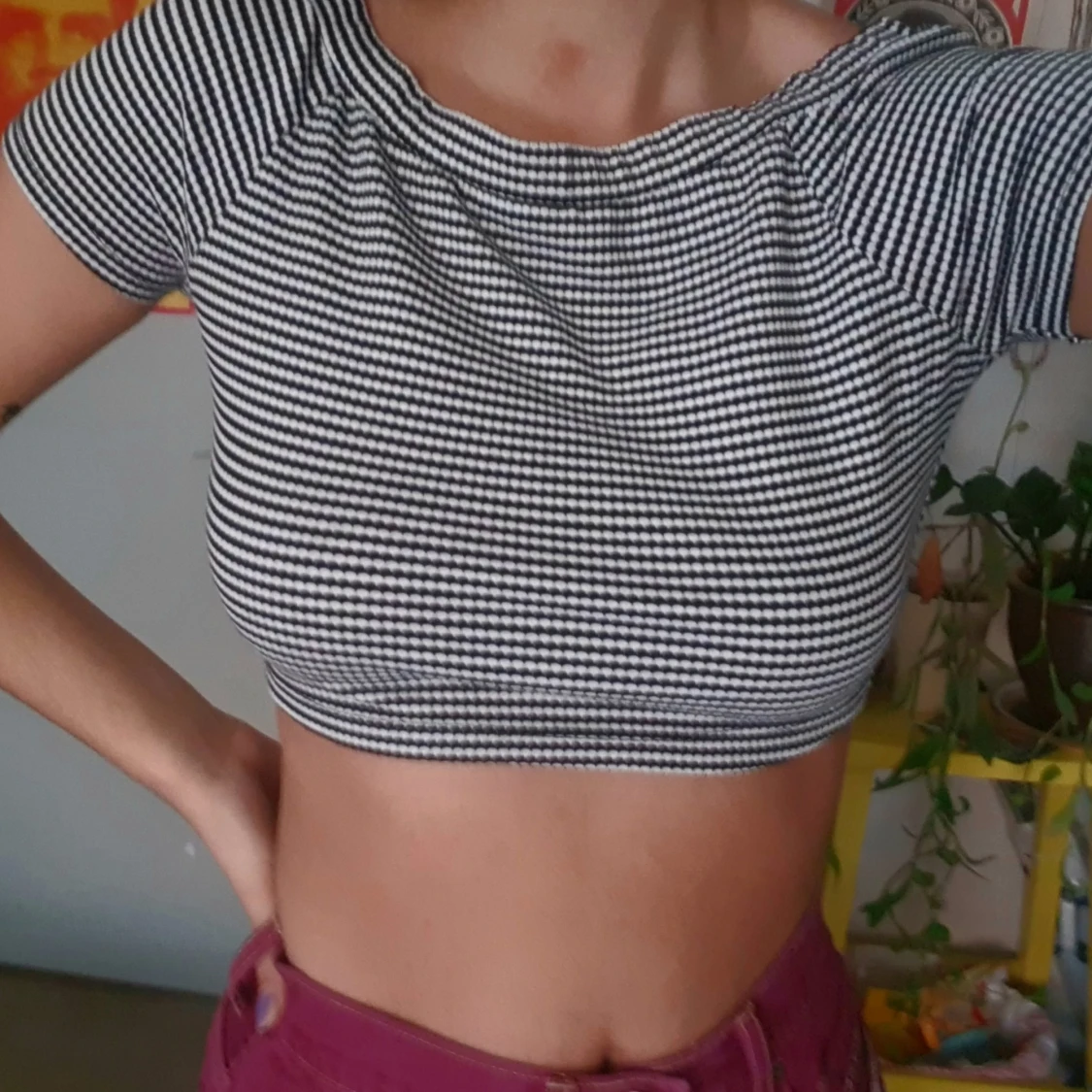 Svart-vit randig crop top - 90