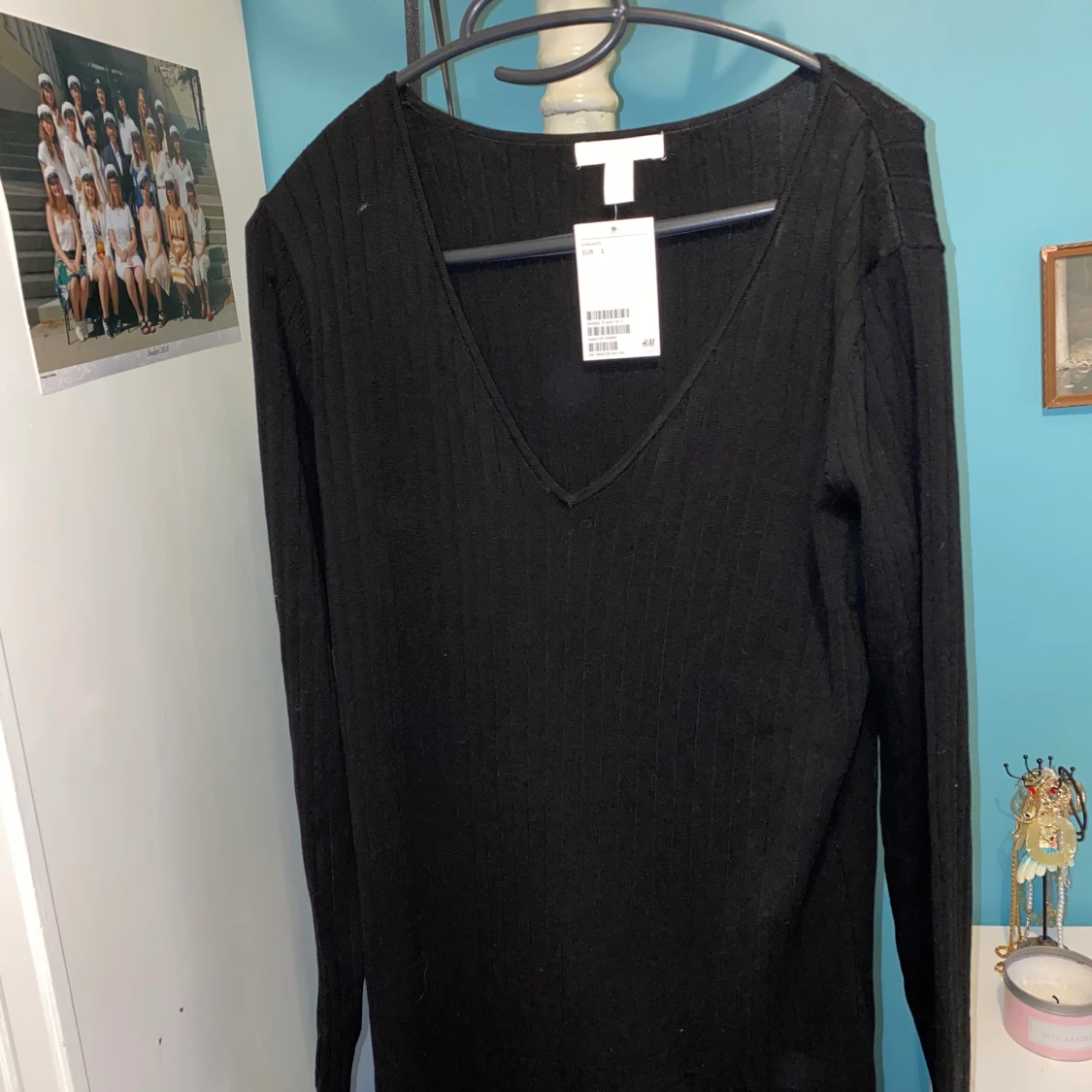 Svart ribbad maxiklänning strl L