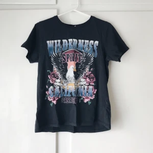  - Jättesnygg tshirt från Gina Tricot. Använd några fåtal gånger så den är lite urtvättad, färgen är lite gråaktigt på vissa ställen istället för svart men det är absolut inget man märker eller tänker på. Frakt tillkommer. Betalning med swish