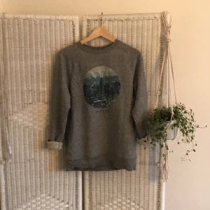  - Superskön grå sweatshirt med tryck. Storlek S i killstorlek så mer som en M/L