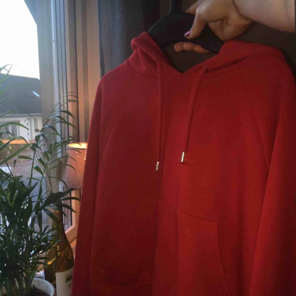 Röd hoodie från Monki i fint skick! Den är lite croopad. Storlek XS men passar även S. Köparen betalar frakt.. Hoodies.