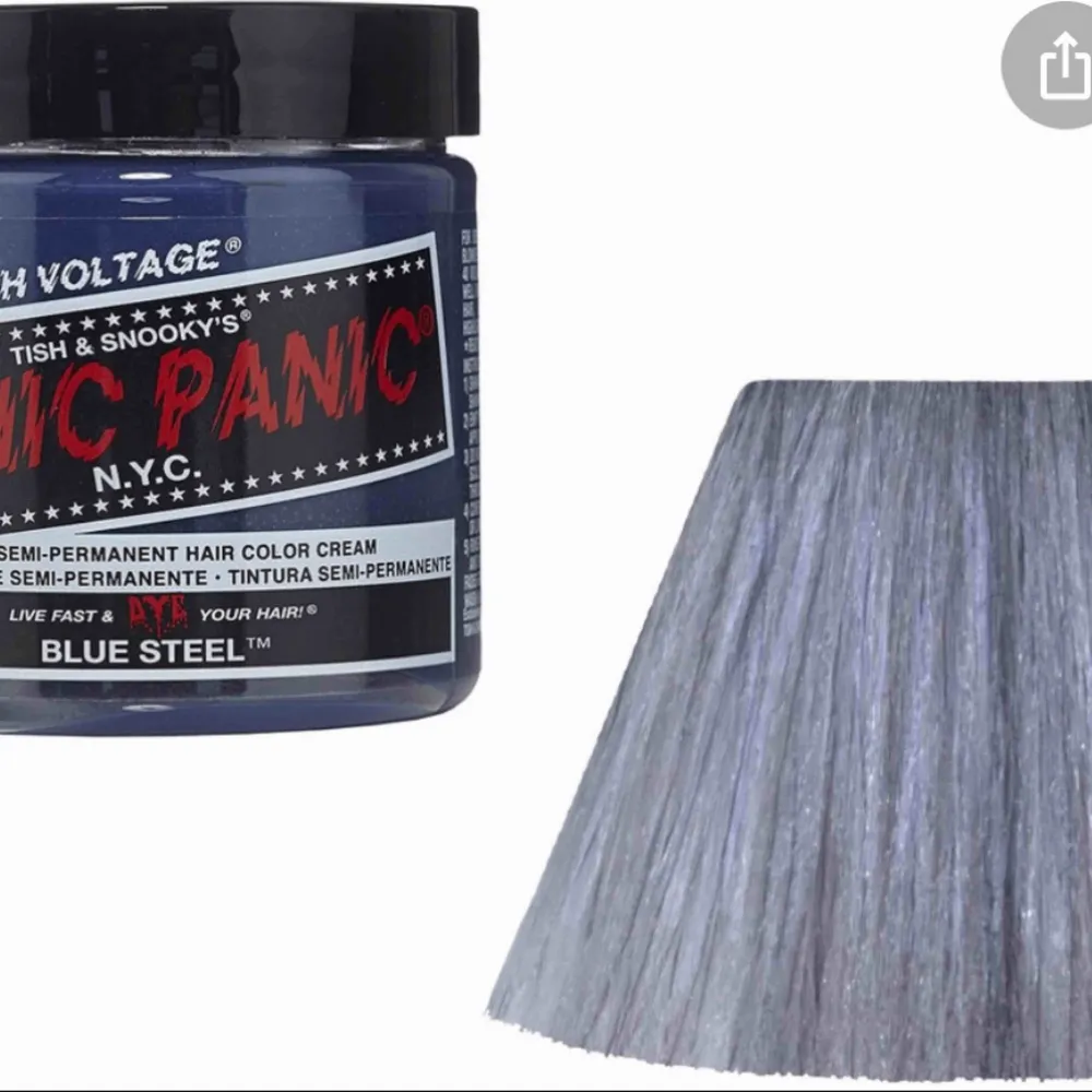 Säljer en manic panic semi-permanent hårfärg i färgen Classic Blue Steel, då det blev en över när jag färgade. Denna färg är verkligen SÅ snygg & ger en cool, kall grå ton till håret! Självklart oöppnad. Nypris: 149kr. . T-shirts.
