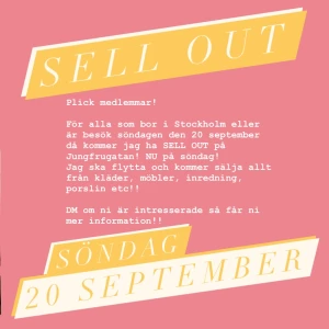 SELL OUT Event - Söndagen den 20 september (nu i helgen) annordnar jag ett SELL OUT event i Stockhoml. Jag ska flytta och har rensat allt mellan kläder, möbler, dekoration etc! Kommer finnas massa kul!! Kom förbi!! DM för mer information! 🤩