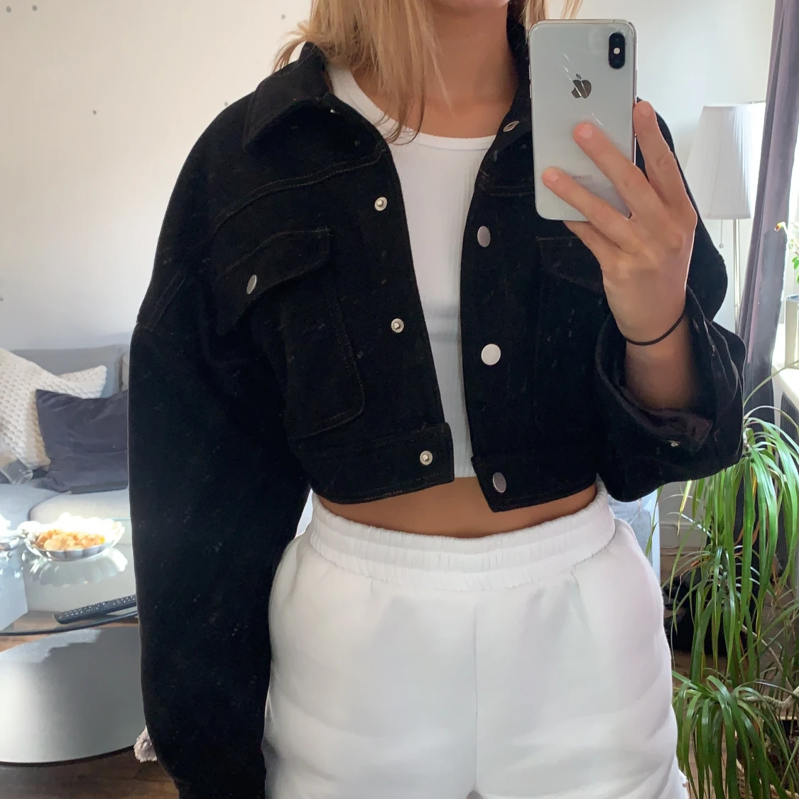 Kort oversize moccajacka med kontrastsömmar - 90