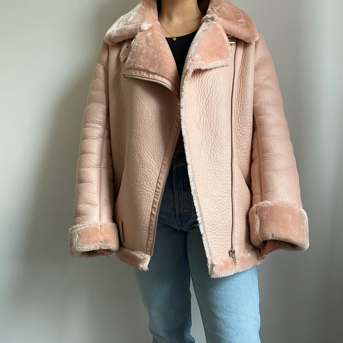Rosa fluffig biker jacka - 91