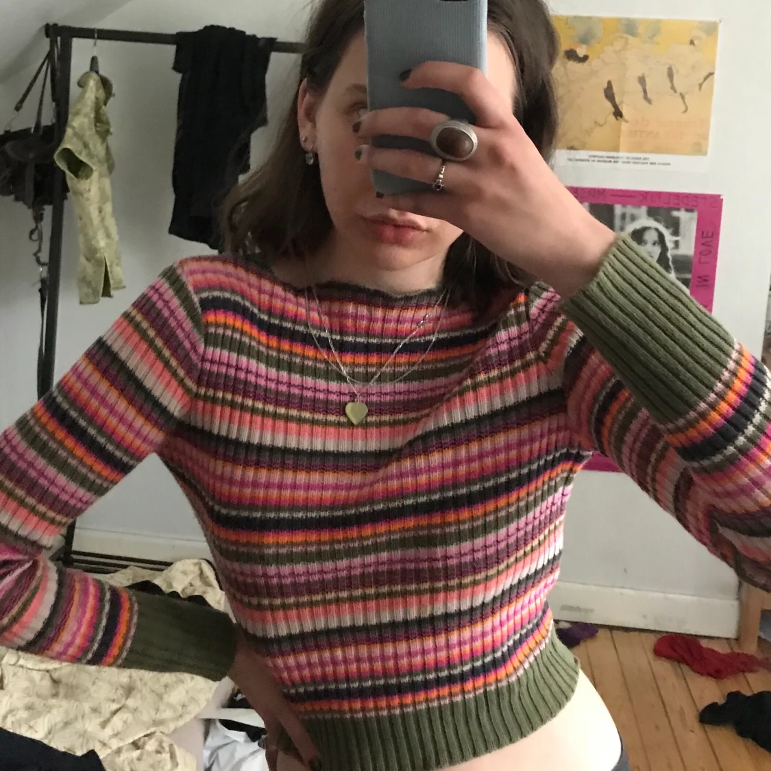 Stickad randig magtröja💚💗💙 - 90