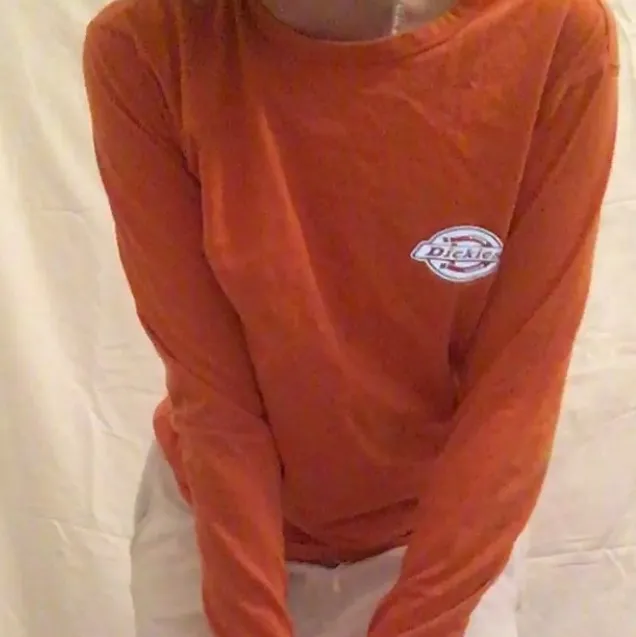 En orange långärmad Dickies tröja med reflex tryck. Toppar.