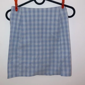 Blå rutig kjol - Säljer en superfin blå rutig kjol i kort modell. Perfekt för både vardag och fest! Kjolen har en klassisk passform och är gjord i ett bekvämt material. Den är lätt att matcha med en enkel topp eller en stickad tröja för en mer avslappnad look.