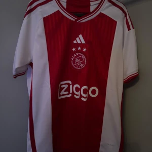 Vit och röd Ajax fotbollströja - Säljer en snygg Ajax fotbollströja i vitt och rött från Adidas. Tröjan har korta ärmar och klubbens logga på bröstet. Perfekt för alla Ajax-fans som vill visa sitt stöd! 🏆självklart äkta nypris 1199 mitt pris 329
