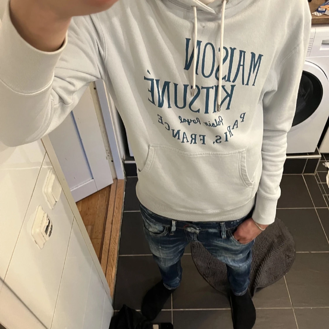 Maison Kitsuné Hoodie ljusblå - 90