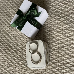 Silverfärgade örhängen från Ani - Eleganta silverfärgade örhängen från Ani med glittrande detaljer. Perfekta för att ge en touch av glamour till din look. Kommer i en stilren vit förvaringsväska med dragkedja och presentask med grön rosett. Använda en gång 