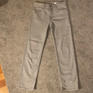 Grå slim fit byxor från H&M - Snygga grå slim fit byxor från H&M med justerbar midja. Perfekta för en stilren look. Byxorna har en klassisk design med fem fickor och dragkedja.