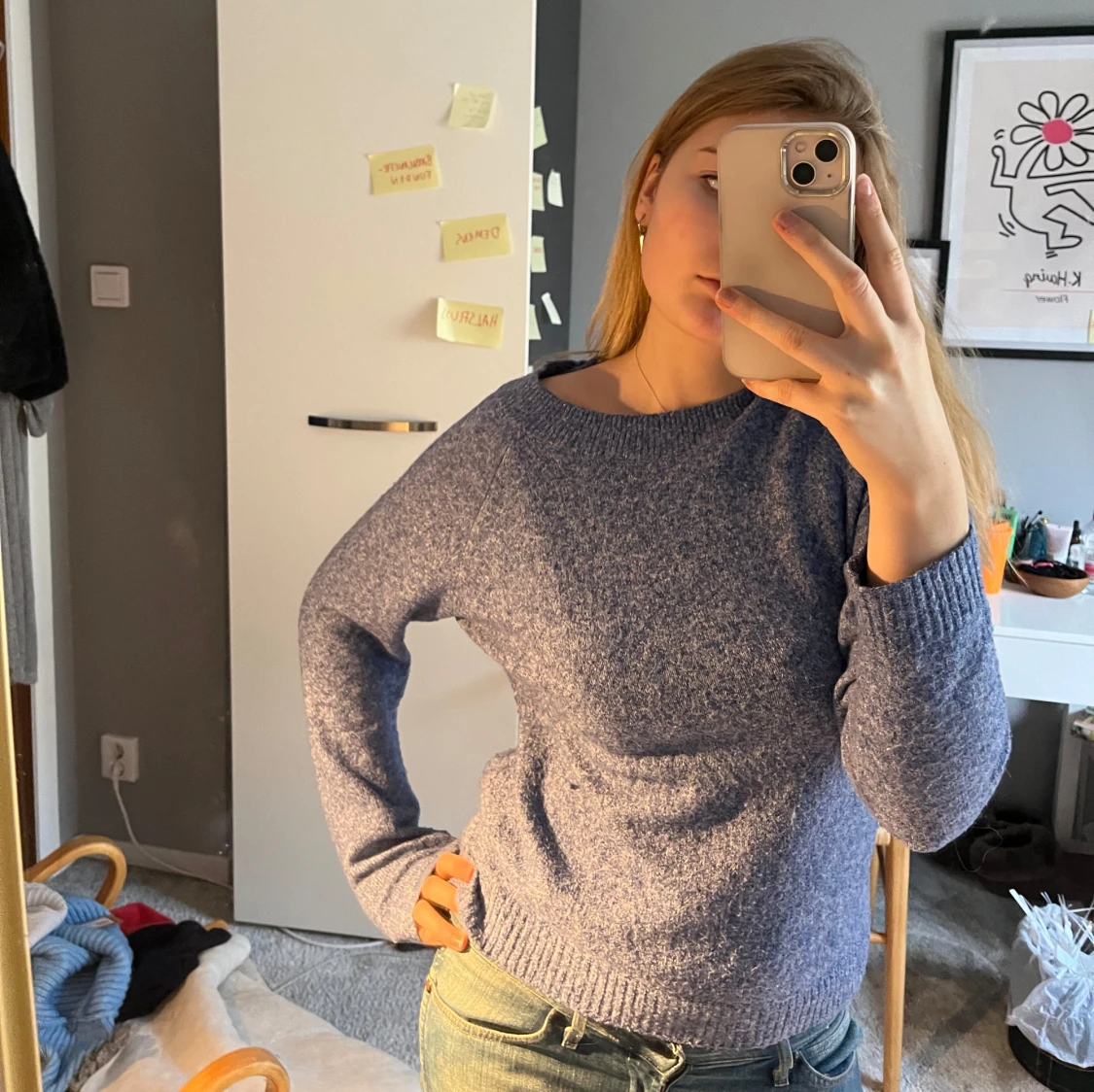 Ljusblå stickad tröja - 90