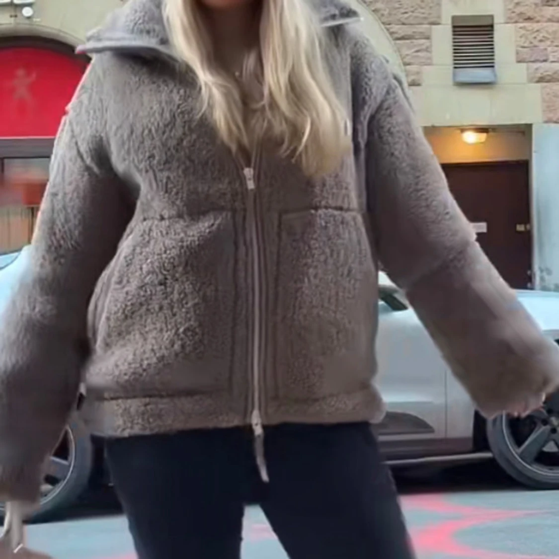 Brun teddyjacka med dragkedja - 90