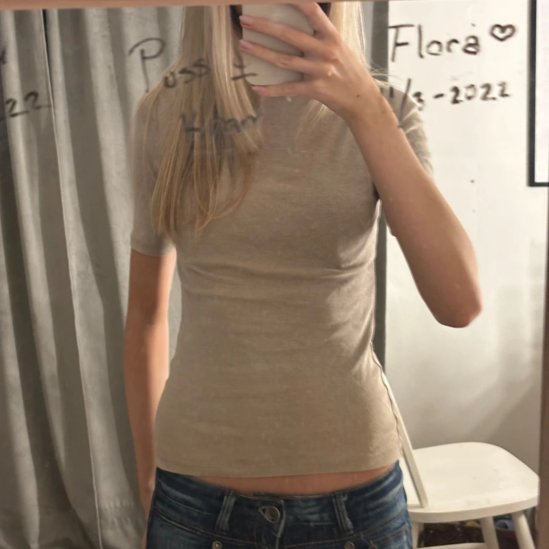 Beige kortärmad topp