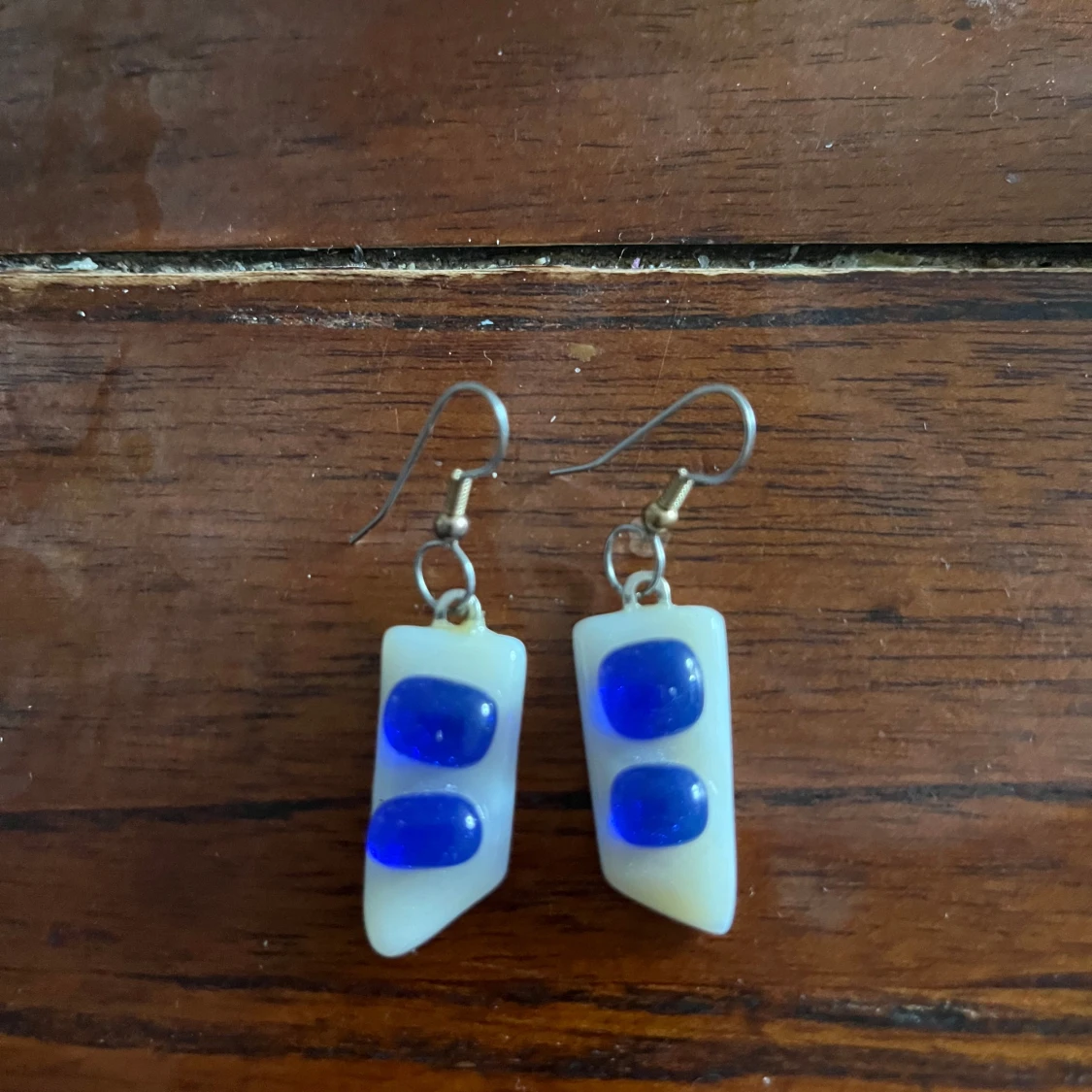 Colored fused glass  fishhook earrings - 92