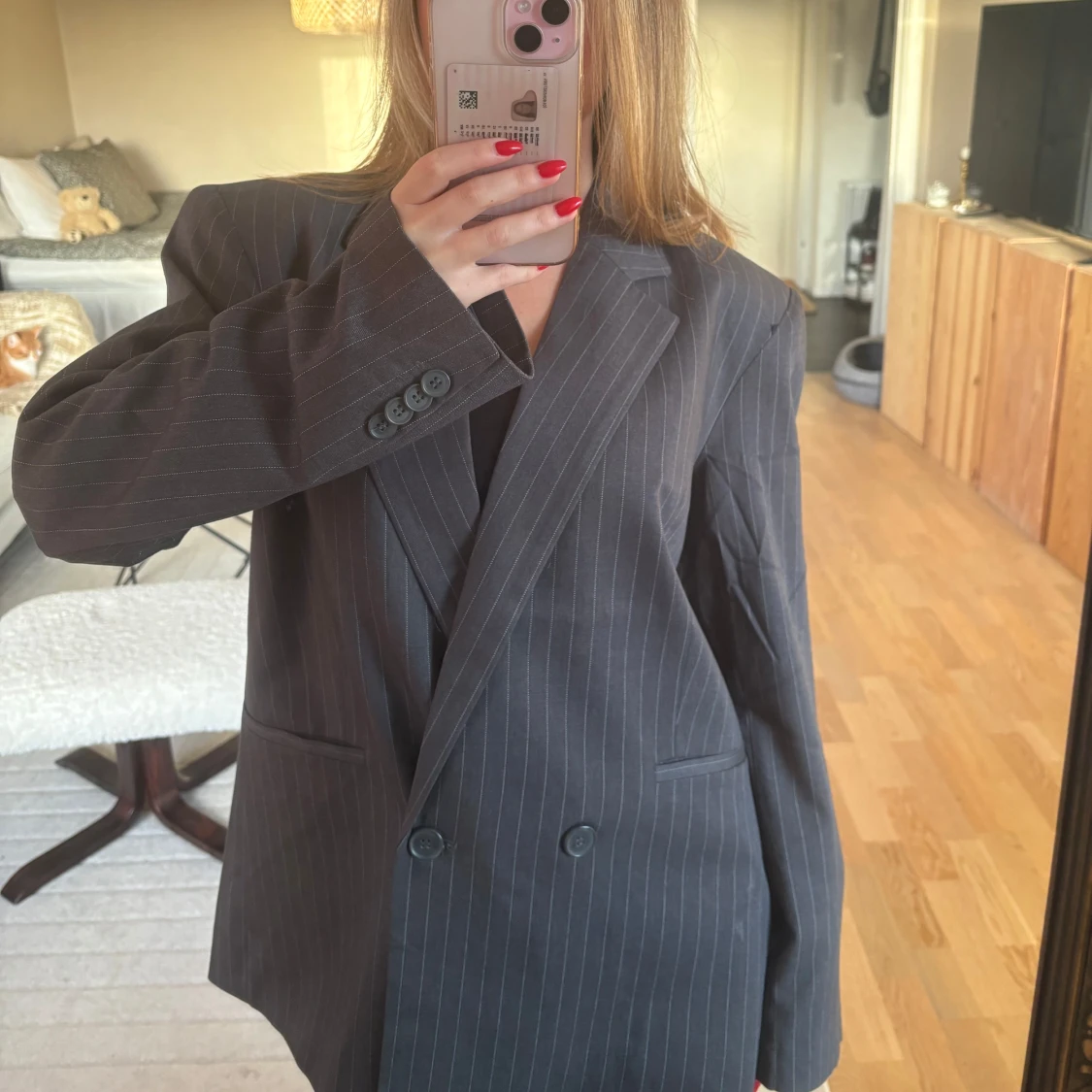 Grå Kritstrecksrandig kavaj  - 90