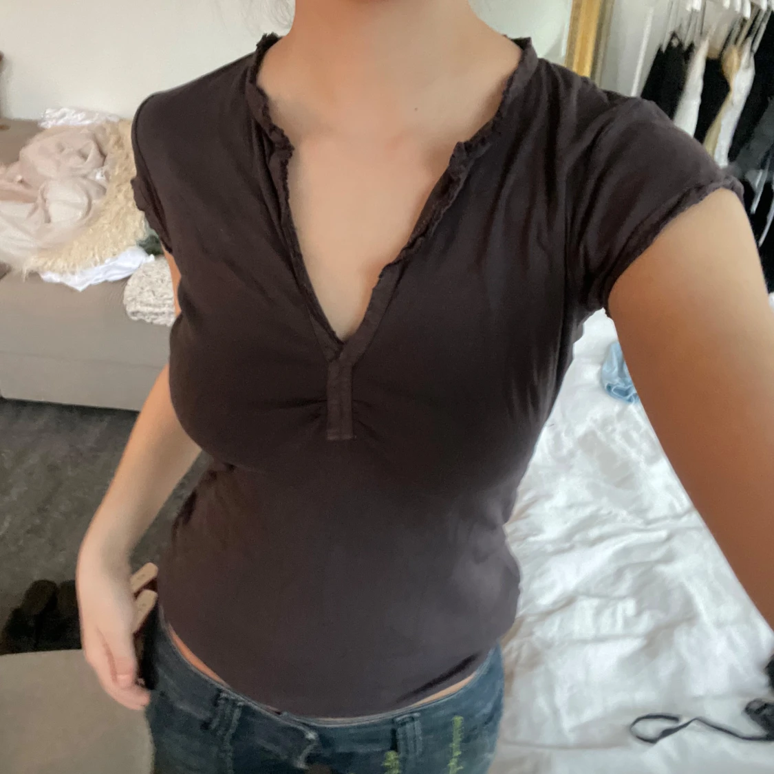 Brun kortärmad topp