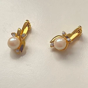 Guldörhängen med pärlor och stenar - Eleganta vintage guldörhängen med clips. Perfekta för att ge en touch av lyx till din stil. Örhängena har en klassisk design med pärlor och små gnistrande rhinestones 