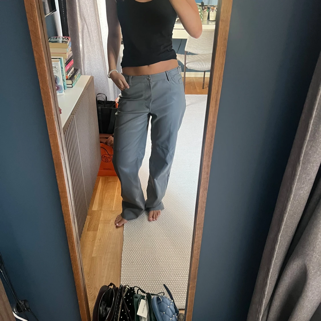 Low waist läder byxor - 91