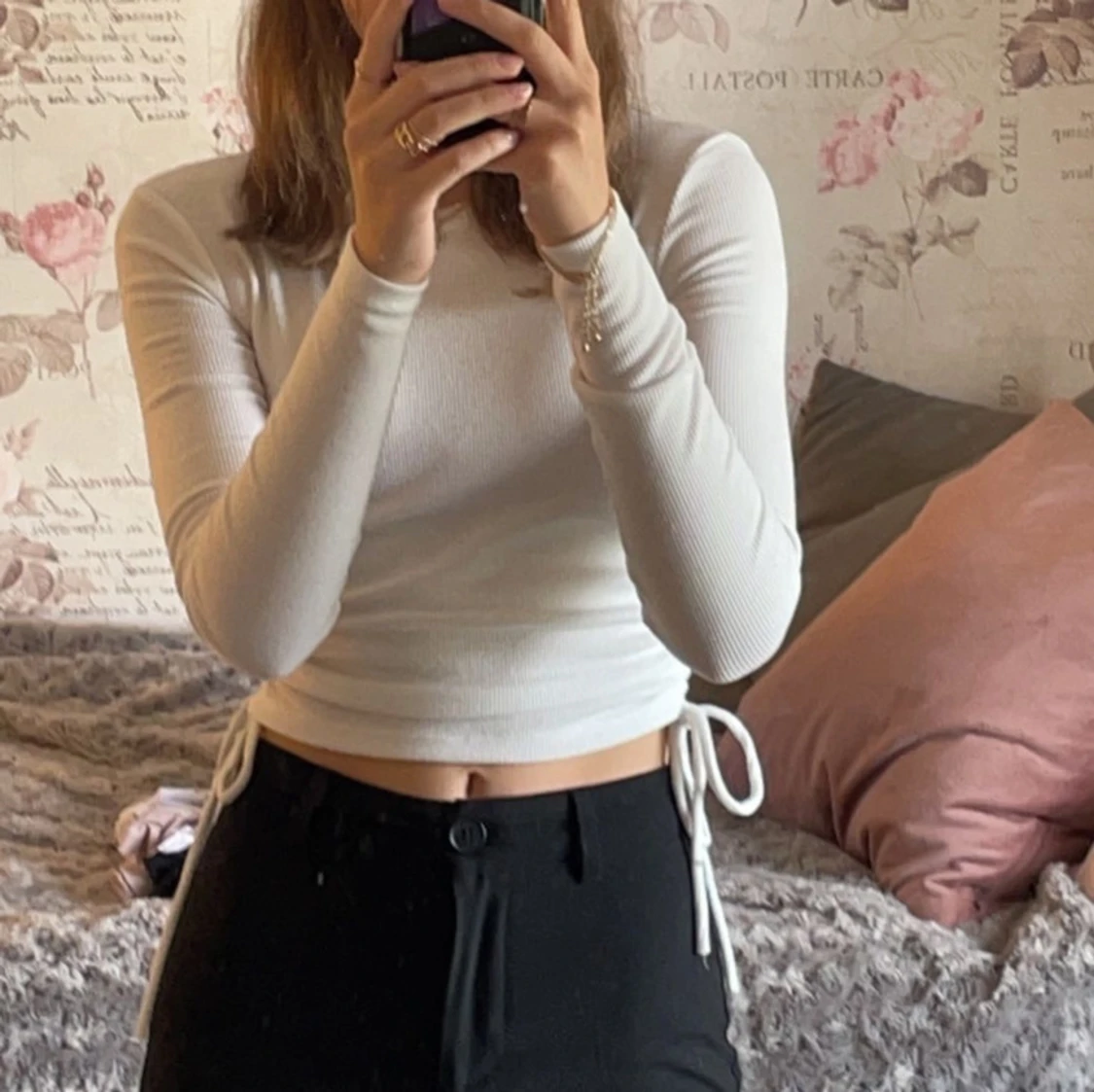 Vit långärmad croppad topp - 90