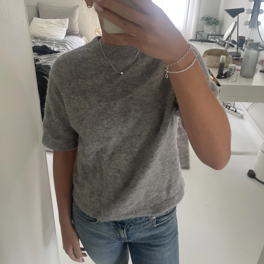 Kortärmad stickad tröja  - 90