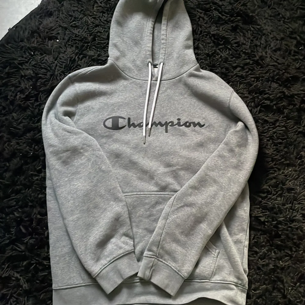 Champion hoodie i strl XL herr. Lätt nopprig, använt skick men inget fel på den och tjockt tåligt material.. Hoodies.