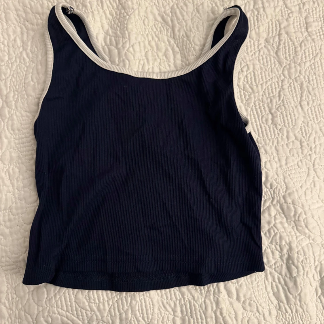 Mörkblå ribbad linnetopp - 91