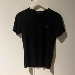 Svart t-shirt från Polo Ralph Lauren - Snygg svart t-shirt från Polo Ralph Lauren med det klassiska broderade logotypen i guld på bröstet. Perfekt för en stilren och avslappnad look. Storlek: S                                       Nypris: 600kr