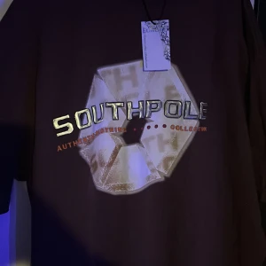 Brun t-shirt från Southpole - Säljer en brun t-shirt från Southpole Authentic Collection med ett stort tryck på framsidan. T-shirten har en normal passform och är kortärmad. Perfekt för en avslappnad stil.
