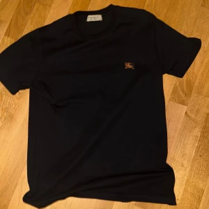 Svart t-shirt från Burberry - Snygg svart t-shirt från Burberry med ett diskret broderat emblem på bröstet. Nyinköpt men var för liten, det är L men passar M