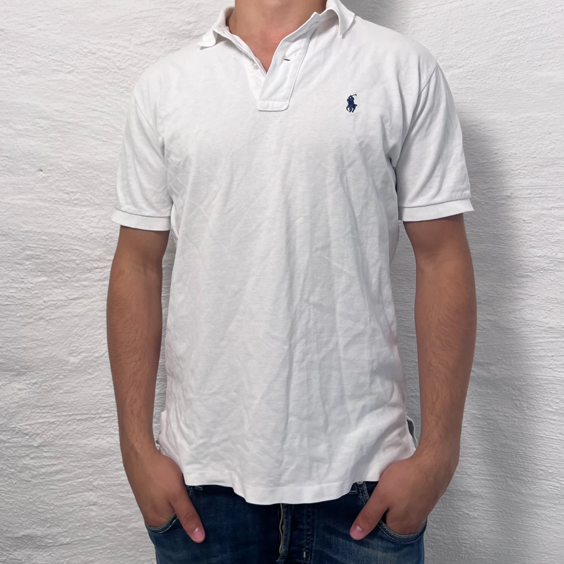 Vit kortärmad pikétröja från Ralph Lauren