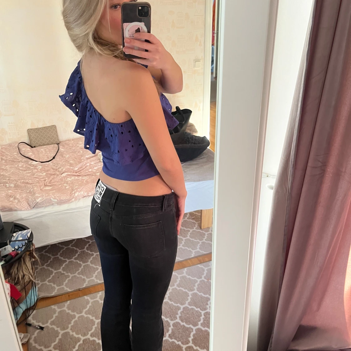 Blå oneshoulder topp - 2