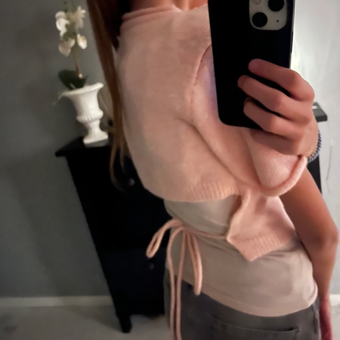 Rosa croppad topp med knytband - 3