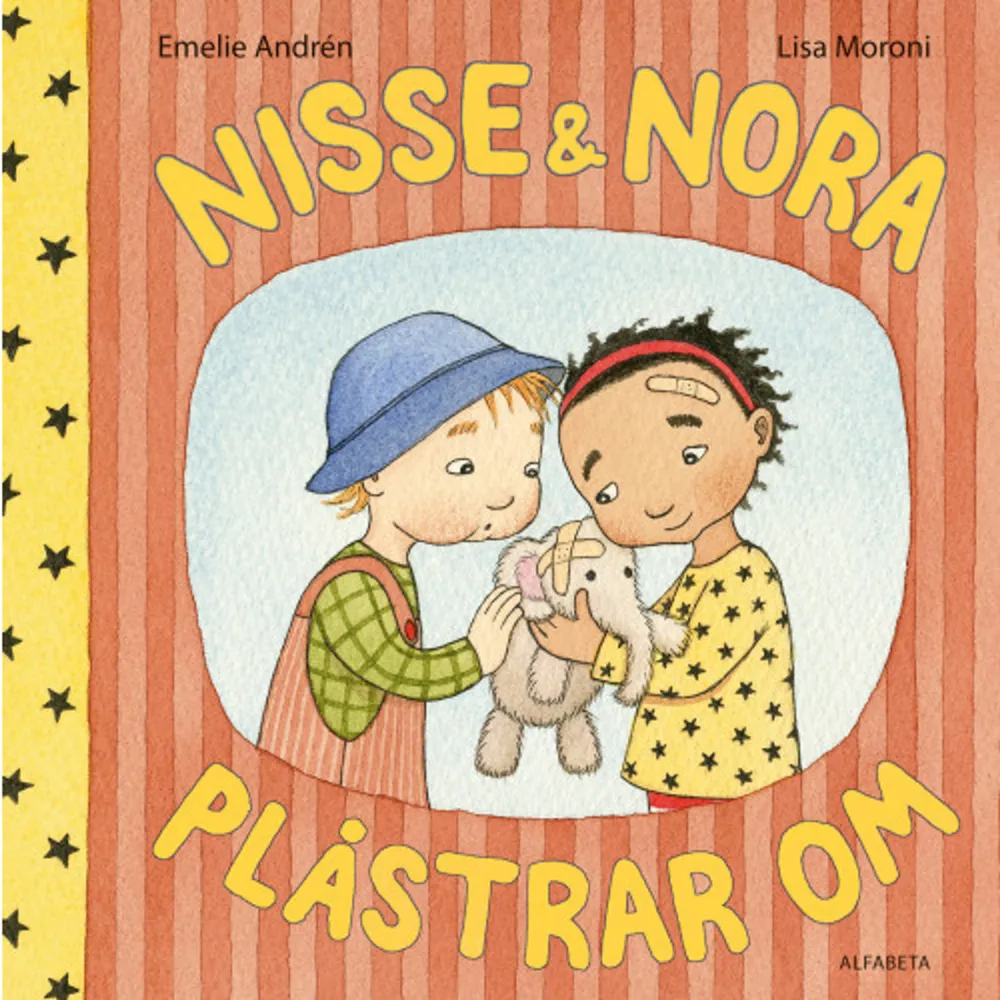 Finns det något mer fascinerande än plåster för ett barn? Nora kör Elefanten i vagnen men så ramlar hon och Elefanten far iväg. Aj! Nora får en bula och Elefanten får en bula. En sådan tur att Nisse kommer. Han vet hur man tröstar. NISSE OCH NORA är knappt två år och kompisar. De är lite allmänt knasiga och knäppa, jobbiga och charmiga, envisa och viljestarka. Alltså två helt vanliga barn. 