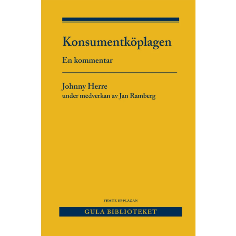 I boken kommenteras den svenska konsumentköplagen. Också reglerna om konsumentköp i de övriga nordiska länderna beaktas. I boken kommenteras också i betydande utsträckning hur konsumentköplagen förhåller sig till reglerna i köplagen. I den nu föreliggande reviderade upplagan behandlas nyheter i lagstiftning, förarbeten, rättspraxis, praxis från ARN och litteratur i Sverige och övriga Norden.    Format Inbunden   Omfång 587 sidor   Språk Svenska   Förlag Norstedts Juridik AB   Utgivningsdatum 2019-12-03   Medverkande Jan Ramberg   ISBN 9789139021537  . Böcker.