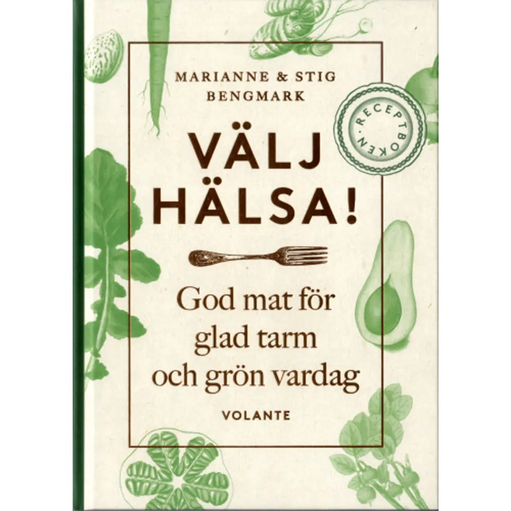  ÄT DIG FRISK PÅ GOD MAT med råvaror som vår tarmflora behöver. Det är Välj hälsa-metodens optimistiska budskap. Optimistiskt, men också realistiskt. Välj hälsa bygger på decenniers forskning om vår tarmflora, och om vilka tillgängliga mat- och livsstilsförändringar som kan hålla inflammationen i kroppen nere, göra oss mer motståndskraftiga och därmed friska. Med Stig Bengmarks kända forskning om antiinflammatorisk kost som grundrecept har Marianne Bengmark lagat maten som hållit paret friska långt upp i åldrarna. I receptboken bjuds vi på 75 recept för flera generationers hälsa: soppor, matiga sallader och många fräscha gröna rätter för vardag, fest och buffé. Läckra bröd utan gluten, smakrika tillbehör som gör det lätt att variera vardagens måltider samt fisk- och kötträtter helt enligt Välj hälsas principer. Och givetvis några naturligt söta desserter att bjuda på efter maten allt för en festligare, nyttigare tillvaro. 2018 kom Stig Bengmarks bok Välj hälsa och den blev en omedelbar försäljningsframgång. Stig Bengmark hade länge stått på barrikaderna för folkhälsan, men när den antiinflammatoriska kostens pionjär äntligen gjorde över 30 års forskning brett tillgänglig, blev han också en välkänd folkbildare. Under tiden på barrikaderna mötte Stig själsfränden Marianne lika intresserad som han av hälsa och passionerat nyfiken på kostens betydelse för hur vi mår. Stig Bengmark är en sann pionjär och Marianne Bengmark en progressiv husmor! I Välj hälsa receptboken bjuder nu paret på antiinflammatorisk mat för flera generationers hälsa.     Format Inbunden   Omfång 143 sidor   Språk Svenska   Förlag Volante   Utgivningsdatum 2020-09-01   Medverkande Marianne Bengmark   Medverkande Karolina Olson Haglund   ISBN 9789179650292  . Böcker.