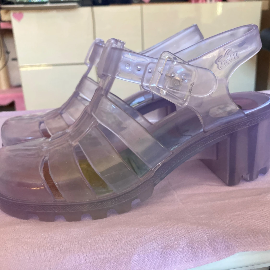 Lila glitter juju jellies med regnbågssula kawaii - 90