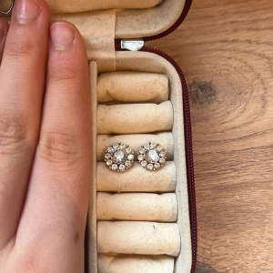 Glittriga örhängen i silver - Snygga glittriga örhängen i silver med en rund design. Perfekta för att ge en extra touch av elegans till din outfit. De har en vacker glans som fångar ljuset fint.