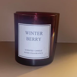  Winter Berry Scented Candle - Säljer ett doftljus från Rusta med doften Winter Berry. Ljuset är i en mörkröd glasbehållare och väger 201g. Det har en brinntid på cirka 30 timmar och är perfekt för att skapa en mysig atmosfär hemma. Aldrig testat.