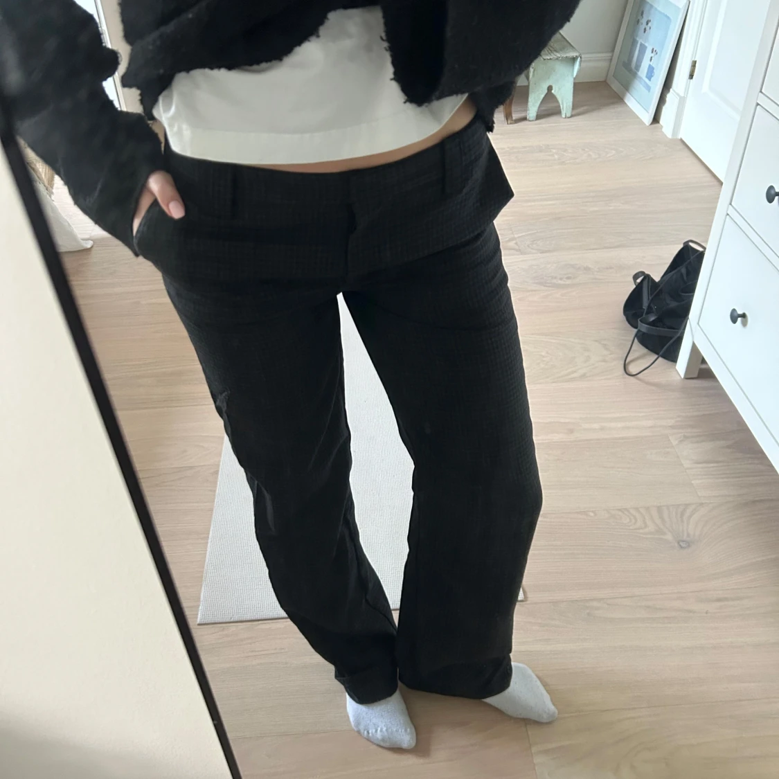 Grå rutig kostymbyxa - 1