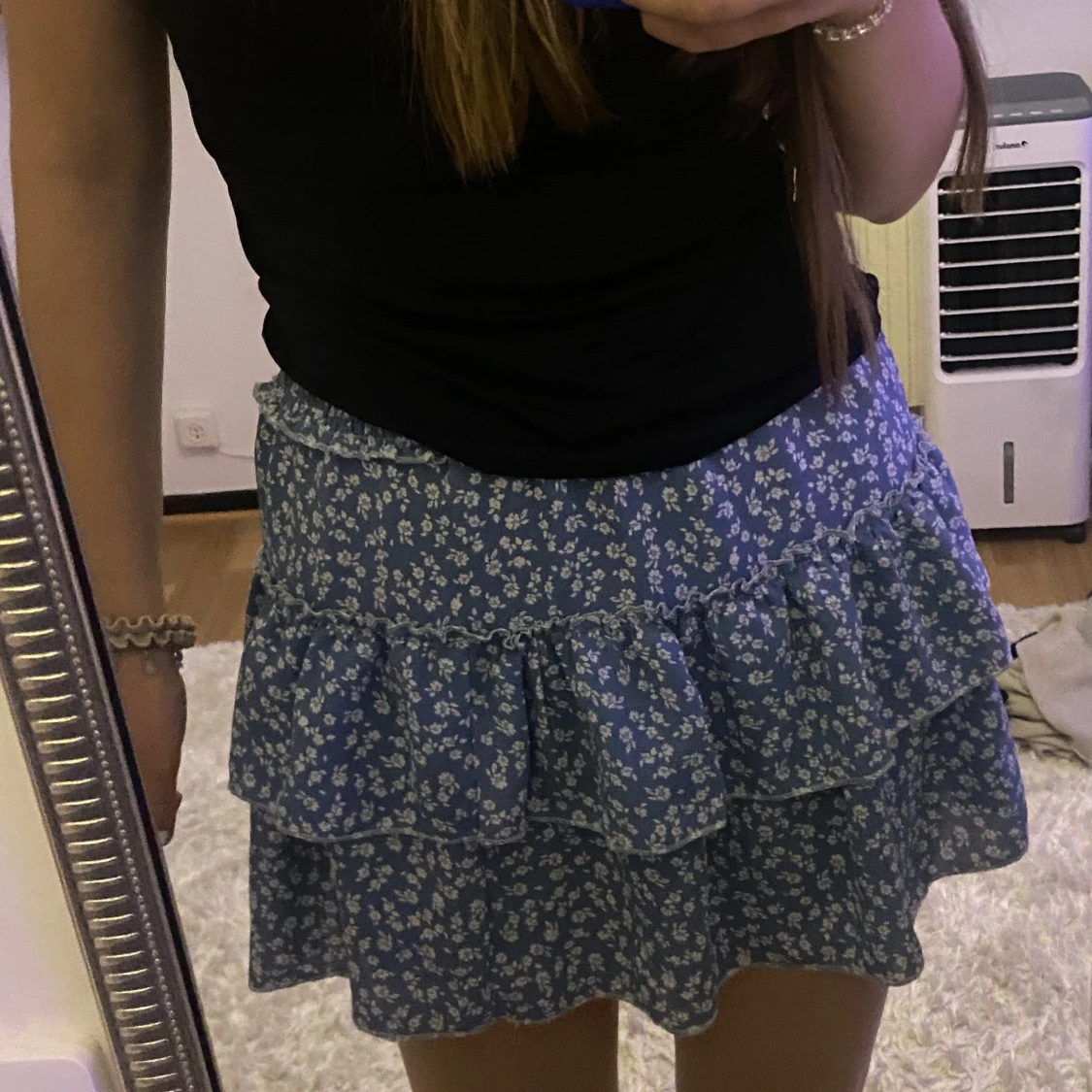 Blå blommig Volangkjol  - 90